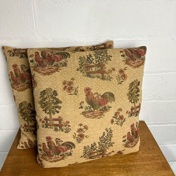 Vintage rooster pillows set of 2handmade upholstery Fabric Double Sided 20X19”